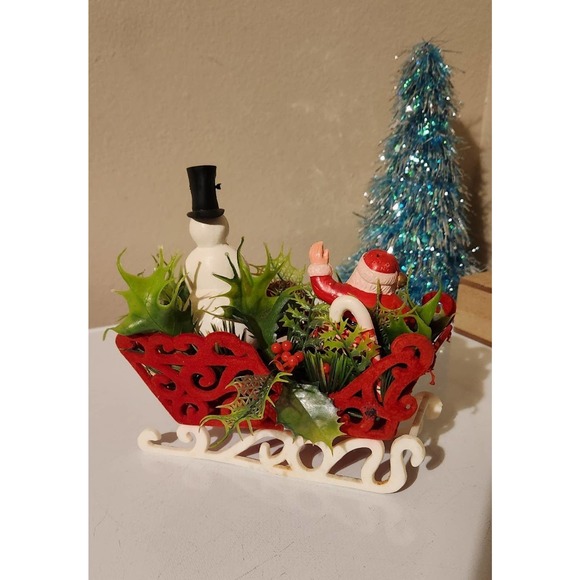 Vintage plastic velvet Santa snowman frosty table decor shelf decorations - Picture 8 of 12
